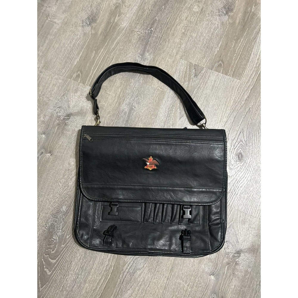 Vintage Monarch Luggage Laptop Case Shoulder Bag Eagle Faux Leather Black EUC